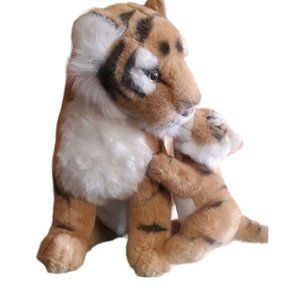 Rare Plush Tiger Mother and Cub 15.5" Jungle Animals With Baby Fiesta Realistic